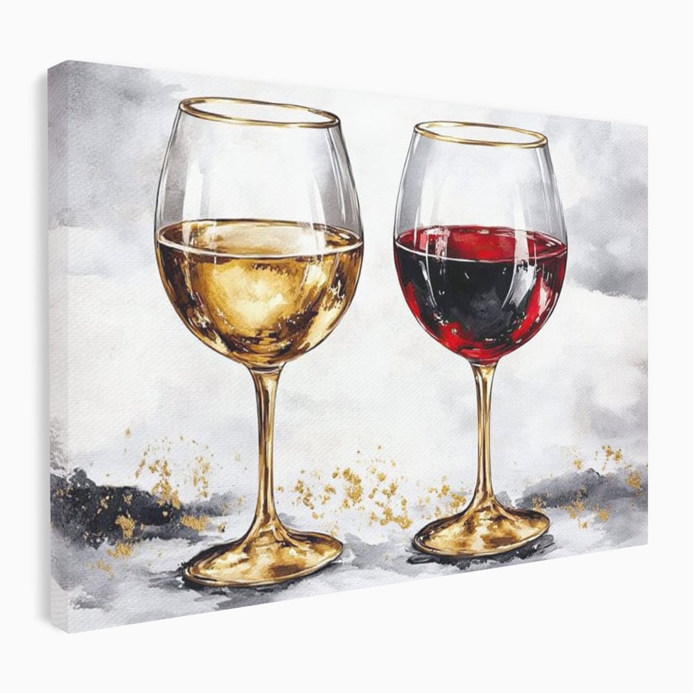 Tablou canvas cu tablou canvas cu doua pahare de vin, fara rama, pe sasiu de lemn